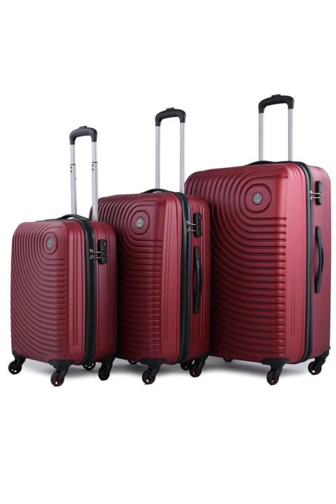 ÇÇS 5169 4 Tekerlekli Unisex 3'lü Valiz Seti Bordo