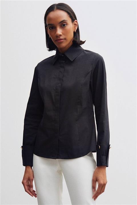 Perspective Ann Slim Fit Siyah Gomlek