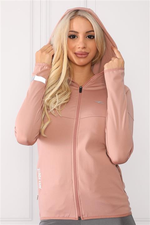 FURKAN EXCLUSIVE Kadın Vizon Pamuklu Fermuarlı Kapüşonlu Spor Sweatshirt