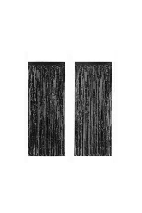 Deniz Yıldızı Sanat Işıltılı Püsküllü Arka Fon - Kapı Duvar Perdesi Metalik Siyah