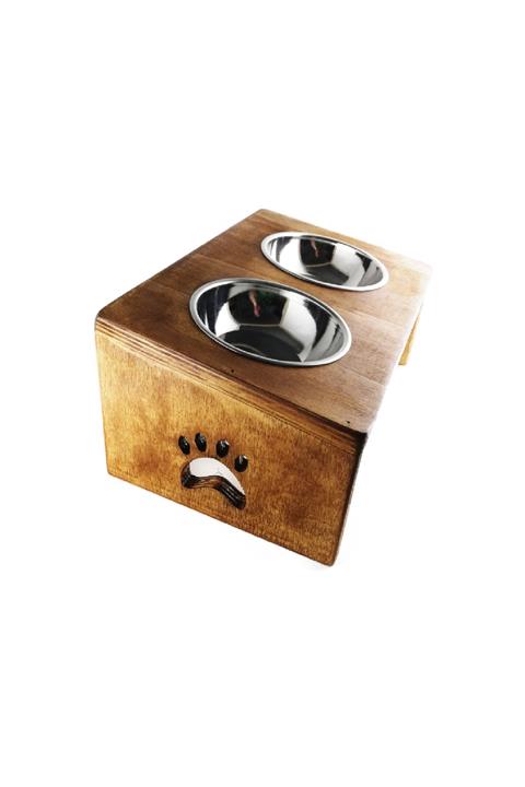 SCdekor Ahşap Köpek / Kedi Mama Ve Su Kabı ( Small )