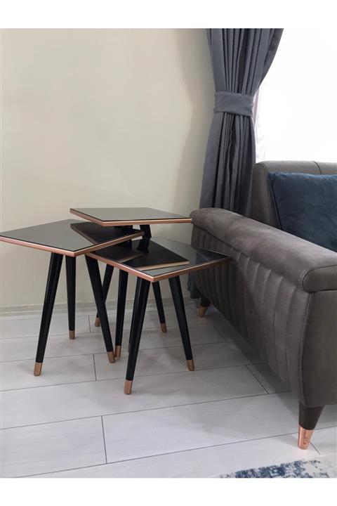 solmaz mobilya Aynalı Servis Sehpası 3'lü