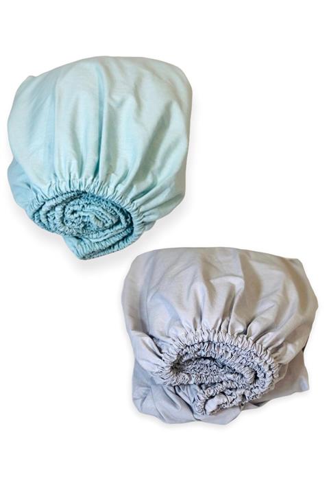 Bebek Özel Pamuklu Bebek Çocuk Lastikli Çarşaf 90x200 (2 Adet) Mint Yeşili Ve Gri