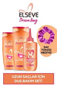 ELSEVE Dream Long Onarıcı Bakım Şampuanı 450 Ml X2 & Wonder Water Mucize Bakım Suyu 200ml& Pembe Saç Tokası