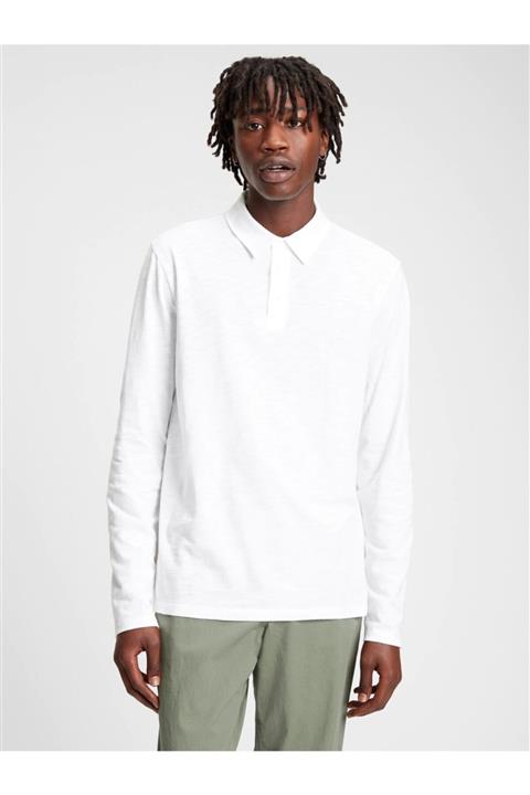 GAP Erkek Beyaz Uzun Kollu Polo Yaka T-shirt