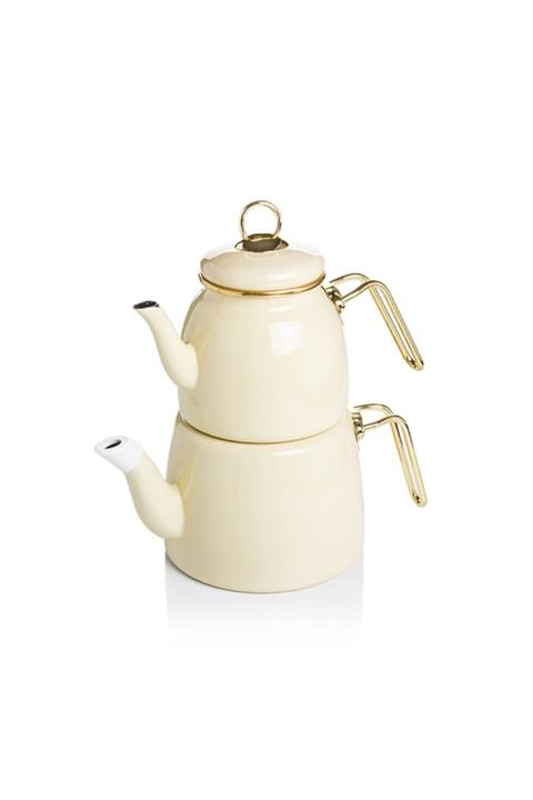 EWs Kitchenwaree Emaye Çaydanlık Krem 1 Lt/2 Lt