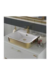 SANOVİT Sanovit  Allecra 55 cm Dışı Altın Yaldız Lavabo