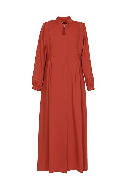 Soydan Basic İşleme Ve Broş Detaylı Astarsız Yazlık Pardesü Kiremit 5627