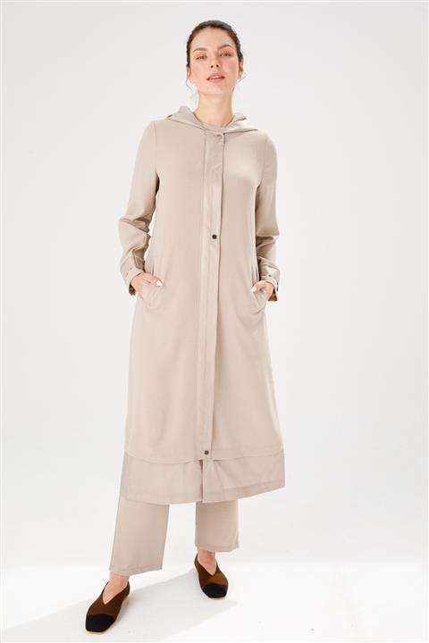 Micca Garni Kumaş Detaylarla Süslenmiş Trenç Kap Taş