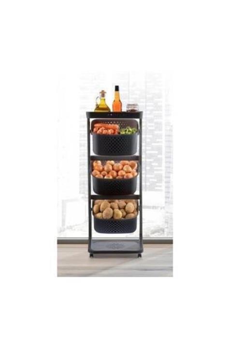 Titiz Tp749 Antrasit Katkat Organizer Sepet 3 Katlı Sepet Banyo Mutfak Oyuncak Sepeti