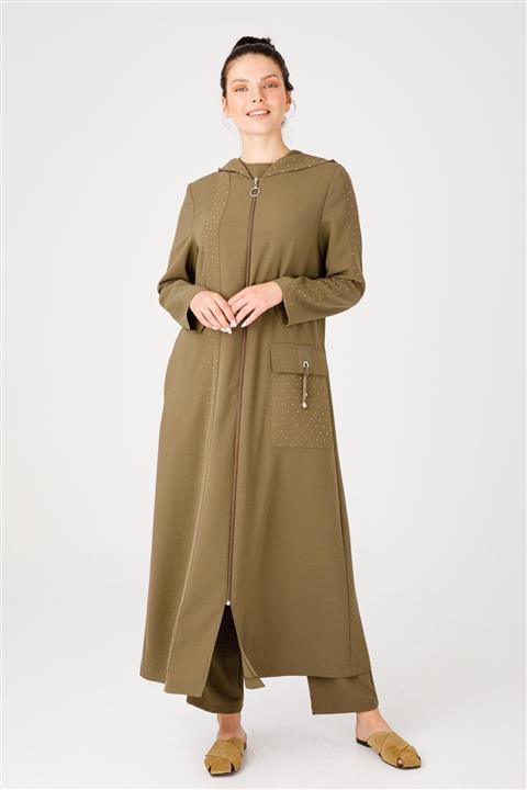 Micca Puantiye Detaylı Kapüşonlu Spor Kap Haki