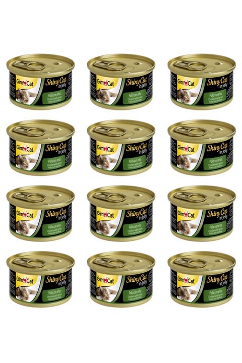 Gimcat Shinycat Tavuklu Kedi Otlu Kedi Konserve Maması 70 Gr 12 Adet