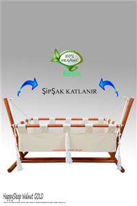 HappySleepBebekBeşiği Organik Hamak Beşik - Şipşak Katlanır Bebek Beşiği - Happysleep Walnut Gold Bebek Beşiği W(1)