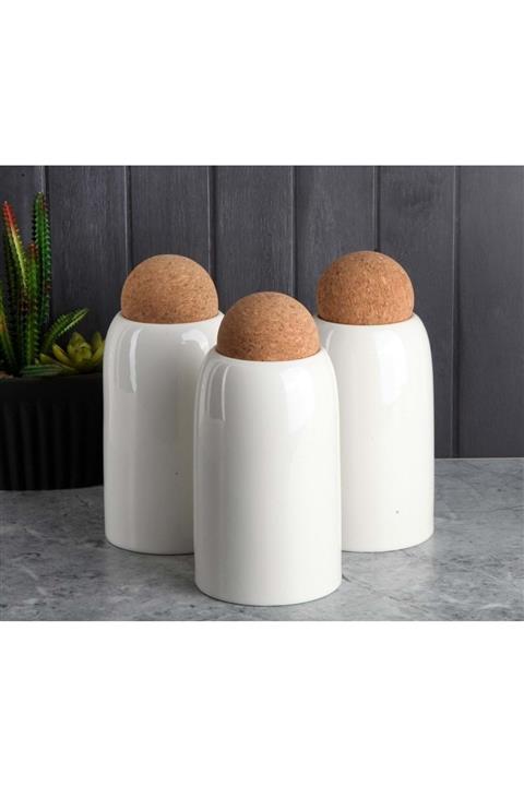 Perotti 13076 Cork 3 Lü Büyük Porselen Kavanoz Seti