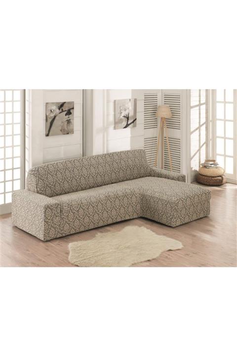 Karna Home Milano Jakarlı Sağ Köşe Koltuk Örtüsü Takımı Bej