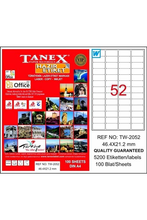 Tanex Beyaz Etiket 46.4 Mm X 21.1 Mm 52'li Tw-2052