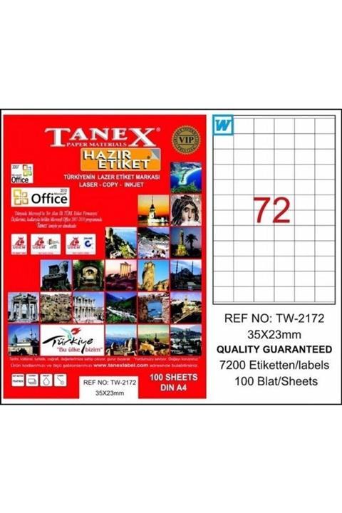 Tanex Premium 35x23 Mm. A4 Lazer Etiket 100 Lü Tw-2172