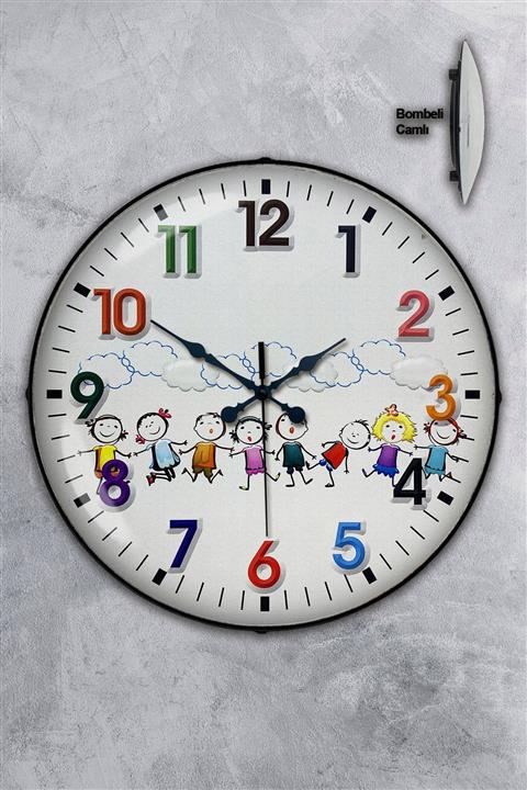 Platin Saat 35 Cm Bombeli Gerçek Camlı Çocuk Odası Duvar Saati