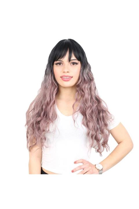 Peruk Market Siyah Gül Kurusu Ombreli Perçemli Uzun Su Dalgası Fiber Sentetik Peruk