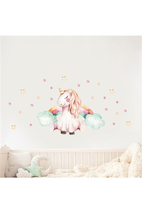 Ender Tek Boynuz ve Gökkuşağı Temalı Duvar Sticker