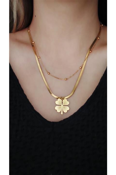 Elvin bijuteri Italyan ve Top Zincirli Trend Yonca Kolye
