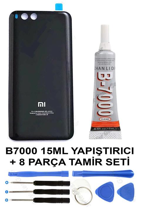 Ceykergsm Xiaomi Mi 6 Mi6 Arka Pil Kapağı Batarya Kapağı Cam + B7000 15ml Yapıştırıcı + Tamir Seti Siyah