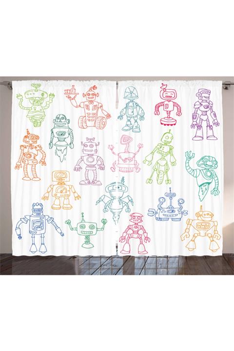 Orange Venue Çocuklar Için Rengarenk Robotlar Perde