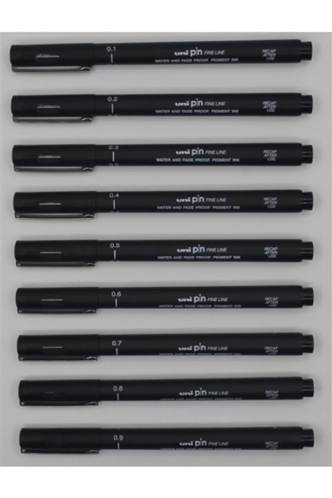 UNİBALL Uni Pin Teknik Çizim Kalemi Siyah Keçe Uçlu 0.1,2,3,4,5,6,7,8,9mm
