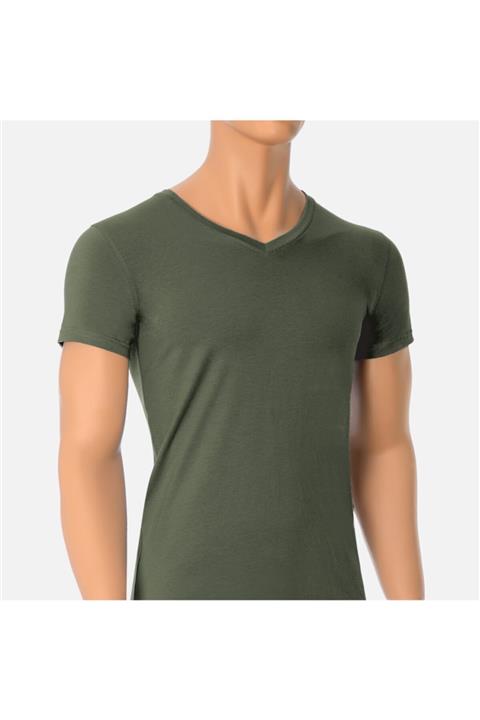 Öts 2'li Erkek Modal V Yaka T-shirt Haki