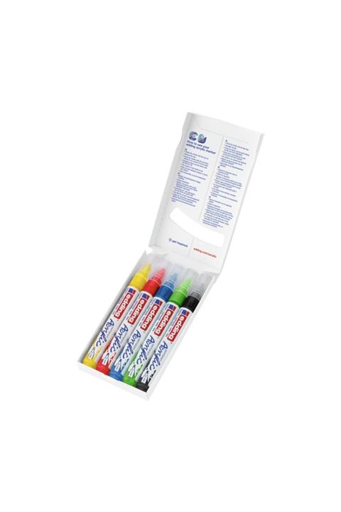 Edding 5100 Akrilik Markör 2-3 mm Yuvarlak Uç - 5'li Set Pastel Sarı Mavi Gül Yeşil Gri