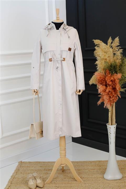 İmajButik Kadın Bej Fermuarlı Trençkot