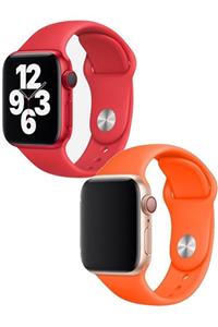 Apple Watch 1 2 3 4 5 6 Se 44mm Klasik Spor Band Kordon Turuncu Kırmızı Set