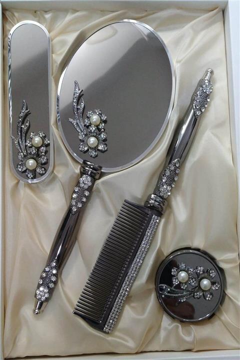 İmaj 7000 Çeyizlik Incili Ayna Tarak Takım - Gri