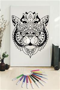 Hediyeler Kapında 50x70 Kedi Boyanabilir Kanvas Mandala Tuval + 12'li Keçeli Kalem