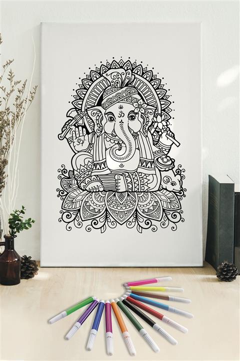 Hediyeler Kapında 50x70 Boyanabilir Kanvas Mandala Tuval + 12'li Keçeli Kalem