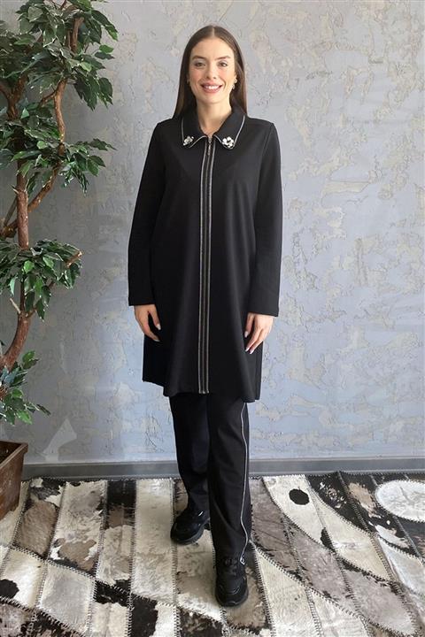 SPORTIFY Kadın Tesettür Salaş Kap & Pantolon Takım - Siyah