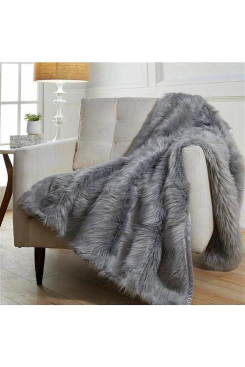 MER HOME Gri Peluş Koltuk Şalı 140x140
