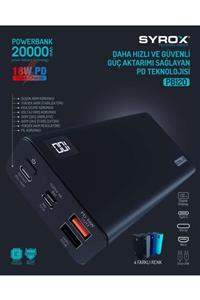 Syrox Yeni 20000 Mah Led Ekran 18w Pd Taşınabilir Hızlı Powerbank Gri Renk