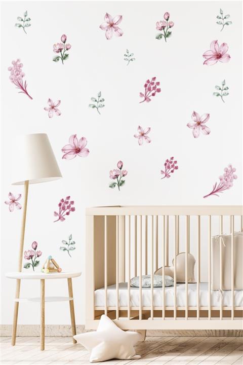 MSticker Özel Kesimli Soft Renkli Çiçekler Duvar Sticker