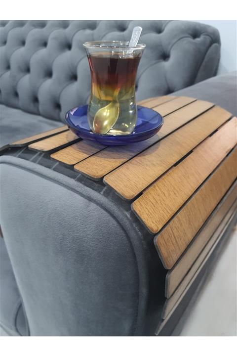 NY Konsept Ceviz Koltuk Tepsisi/ Koltuk Sehpası 2 Adet Yan Sehpa 30x50 Cm