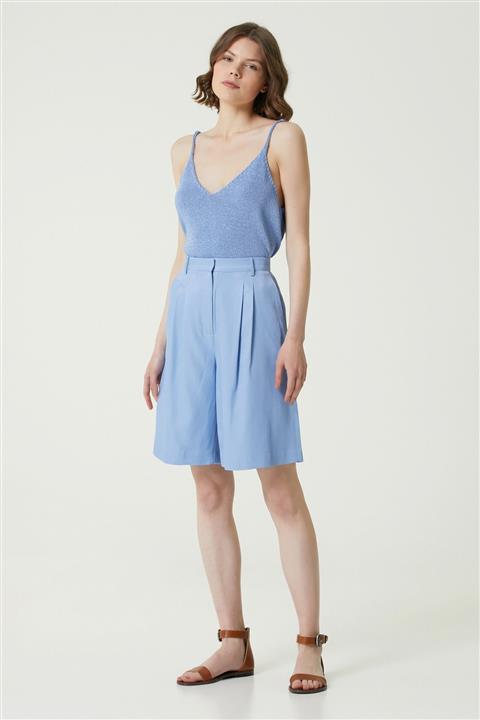 Network Kadın Regular Fit Mavi Yüksek Bel Şort 1079817