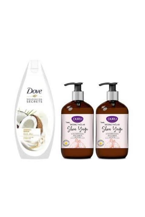 Dove Hindistan Cevizi Duş Jeli 500 ml + 2 Adet Değerli Yağlar Shea Yağı Sıvı Sabun 500 Ml