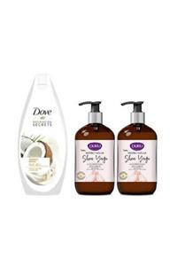 Dove Hindistan Cevizi Duş Jeli 500 ml + 2 Adet Değerli Yağlar Shea Yağı Sıvı Sabun 500 Ml