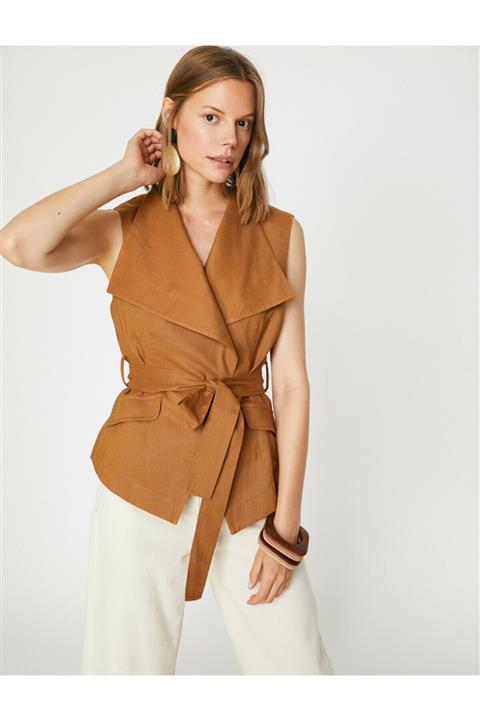 Koton Kadın Kahve Cep Detaylı Kemer Detaylı Yelek 9YAK53118EW