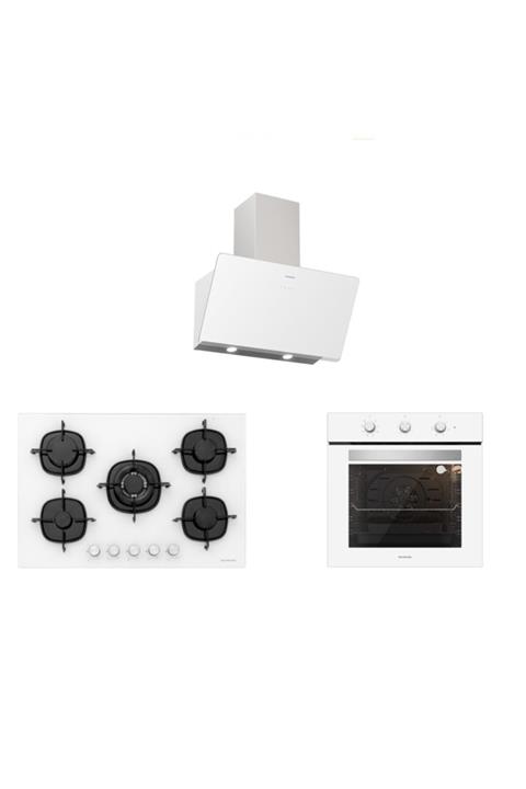 Silverline Beyaz Cam Ankastre Set (3457 Soho 80+cs5365w01+bo6503w01)