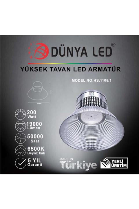 DÜNYA LED Hs.1105/1 200w Yüksek Tavan Smd Led Armatür 6500k Beyaz Işık