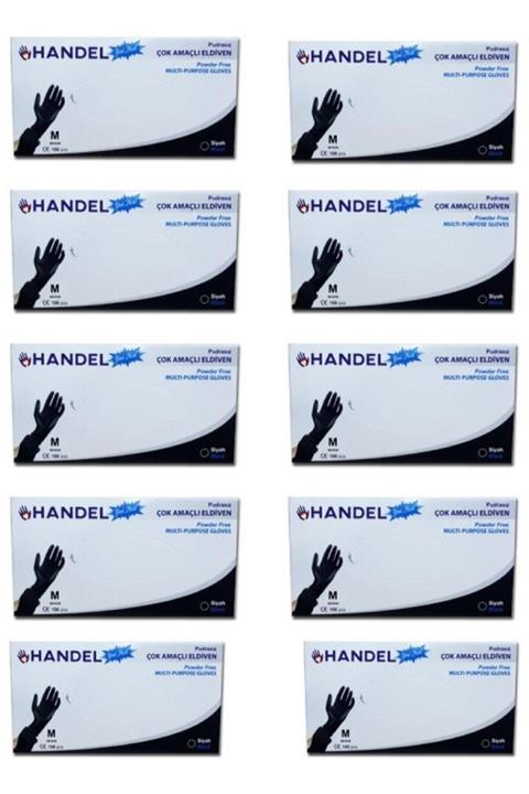 HANDEL 10 Kutu Pudrasız Siyah M Benden Çok Amaçlı Poşet Eldiven