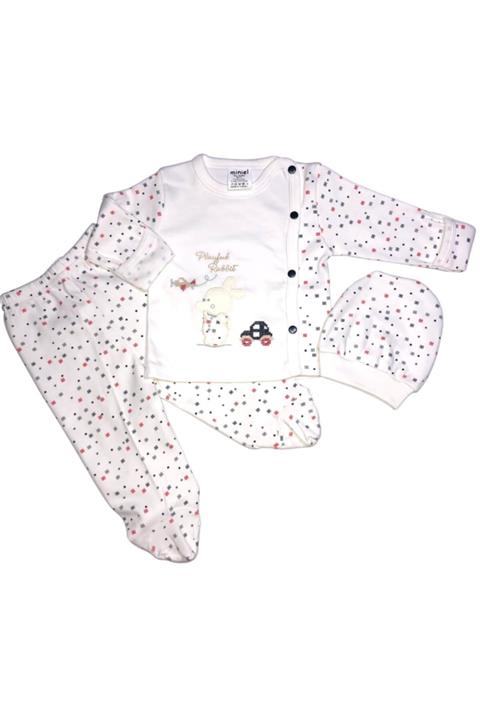 Minikel Sevimli Tavşan 3'lü Zıbın Takımı Kendinden Eldivenli