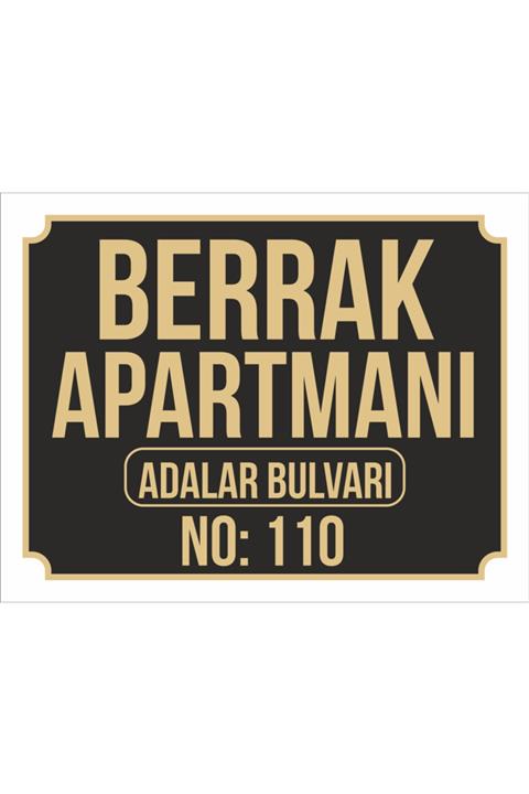 ORGANİZE BASKI MERKEZİ Apartman Tabelası (beyaz Zemin Siyah Ve Altınsarısı Yazı)