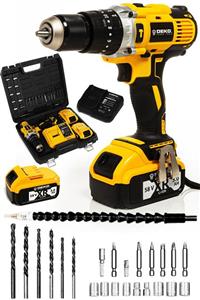 DEKOPRO POWER TOOLS Alman 58 V 5 Ah Darbeli 13mm Çift Akülü Şarjlı Vidalama Matkap + 24 Parça Setli